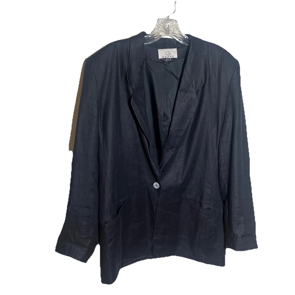 Genre Vintage Navy Linen Blazer Pockets Button Professional Equestrian‎ Large